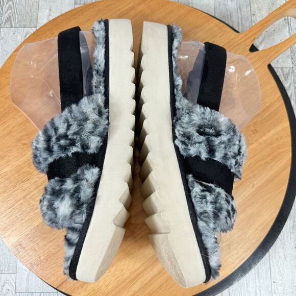 Koolaburra by Ugg‎ Fuzz’d Out Faux Fur Sandals Black Grey 9 Cheetah Slingback - Picture 4 of 10